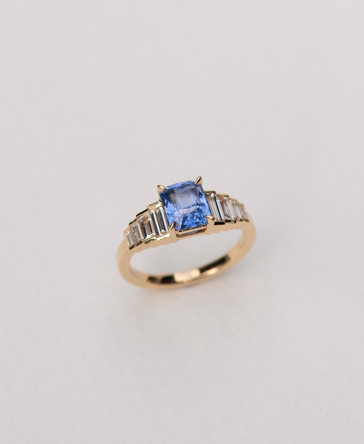 Fides Engagement Ring - 18k Yellow Gold, Radiant Cut Blue Sapphire 2.05 carat