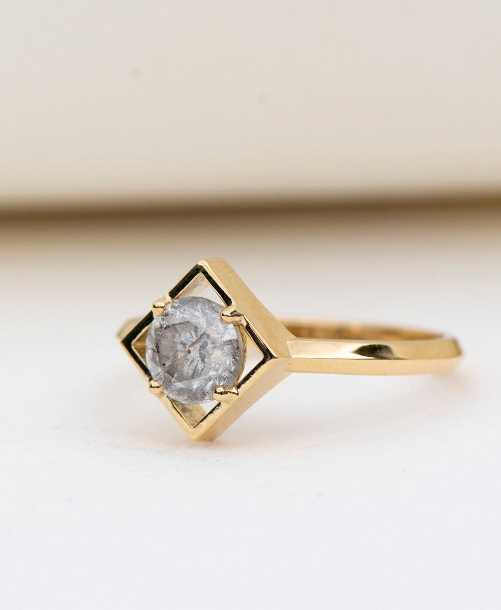 Freya Engagement Ring - 18k Yellow Gold, Salt & Pepper Diamond