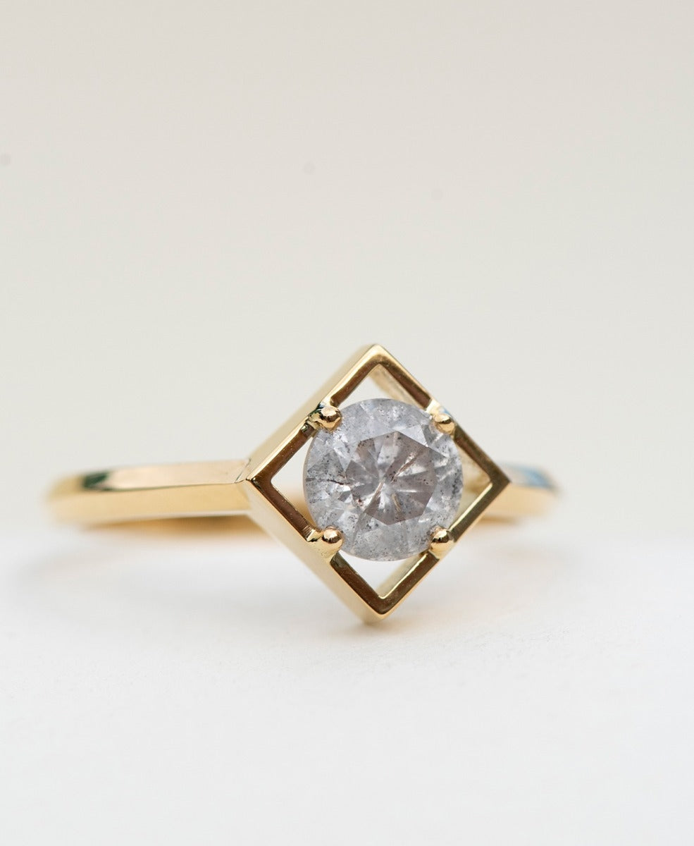 Freya Engagement Ring - 18k Yellow Gold, Salt & Pepper Diamond