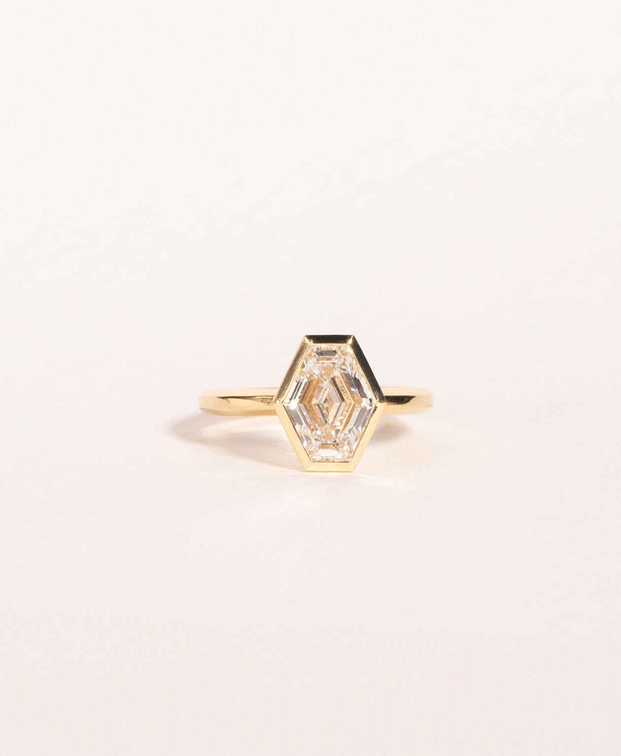 Frida Engagement Ring - 18k Yellow Gold, Elongated Hexagonal Step Cut Lab Grown Diamond 2.32 carat