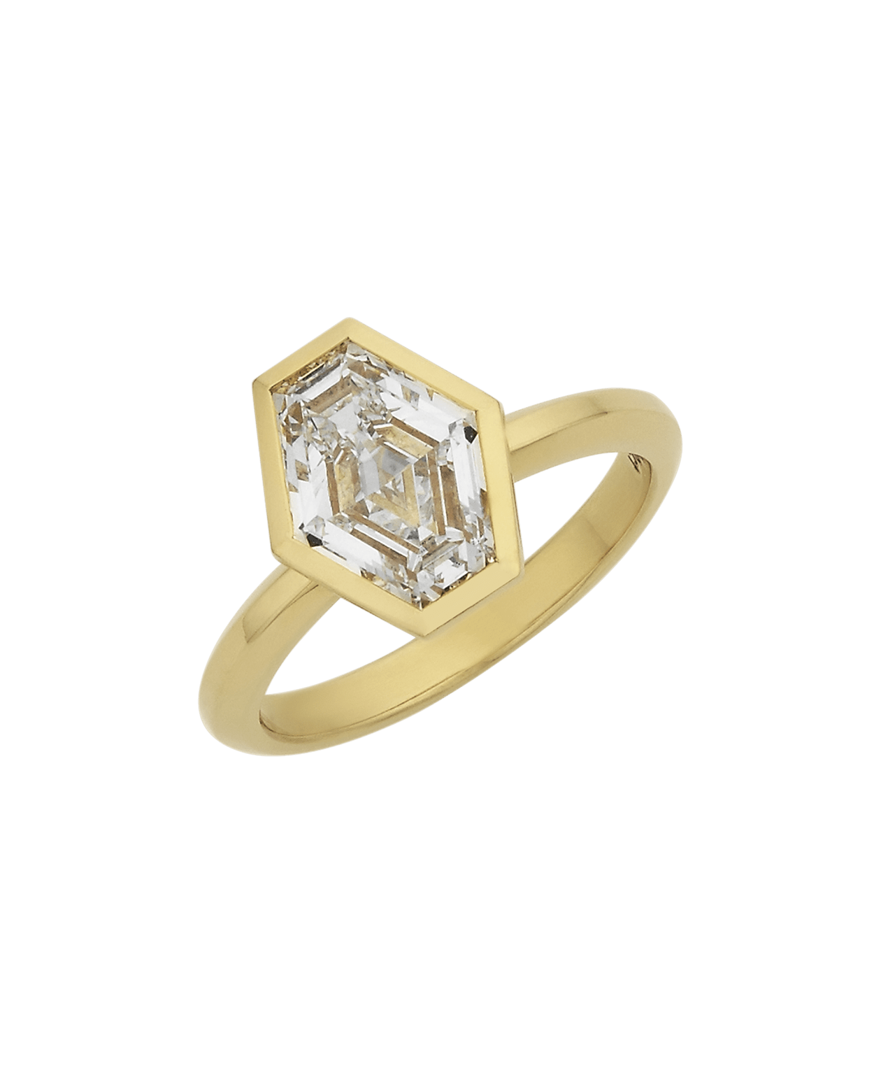 Frida Engagement Ring - 18k Yellow Gold, Elongated Hexagonal Step Cut Lab Grown Diamond 2.32 carat