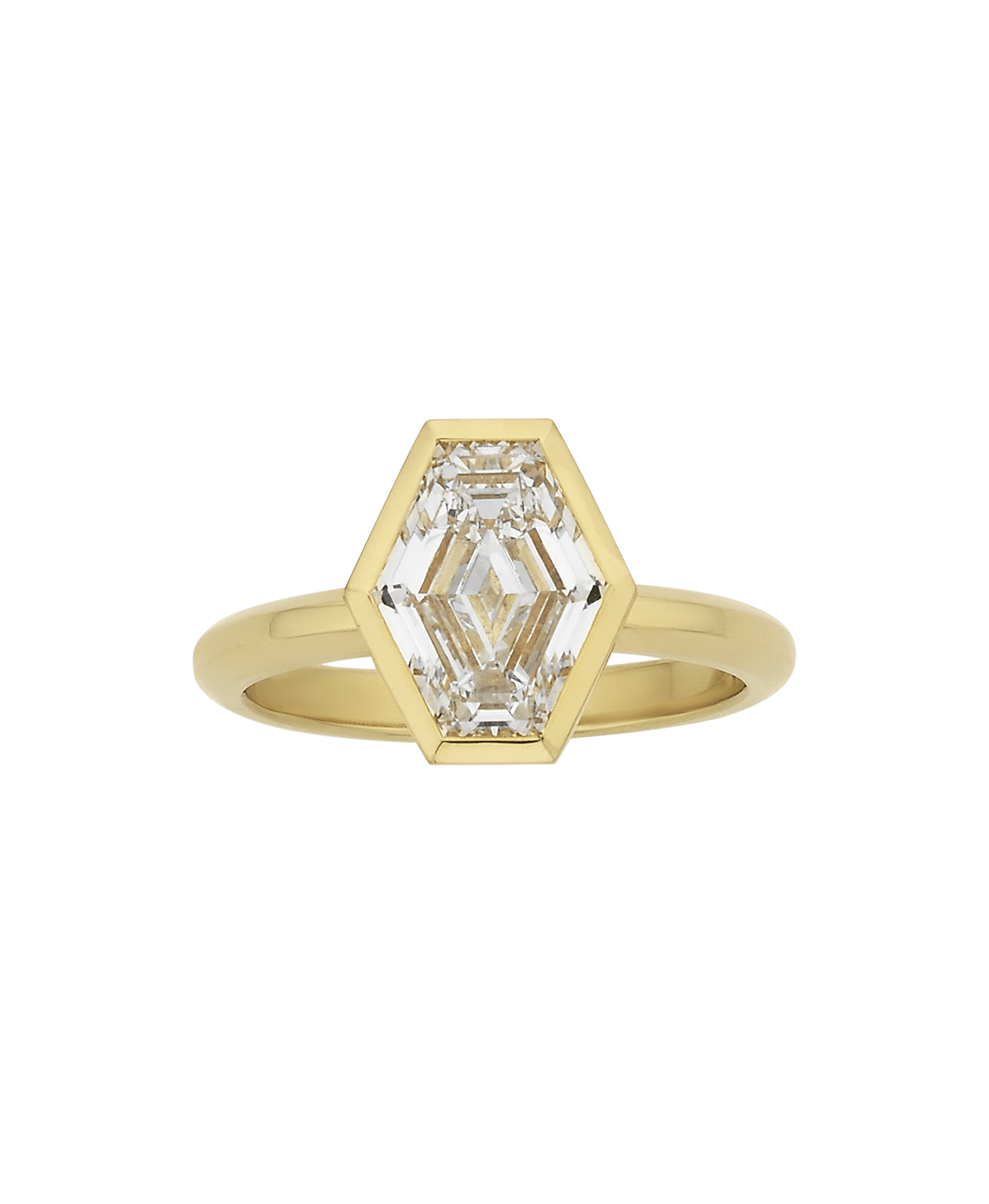 Frida Engagement Ring - 18k Yellow Gold, Elongated Hexagonal Step Cut Lab Grown Diamond 2.32 carat