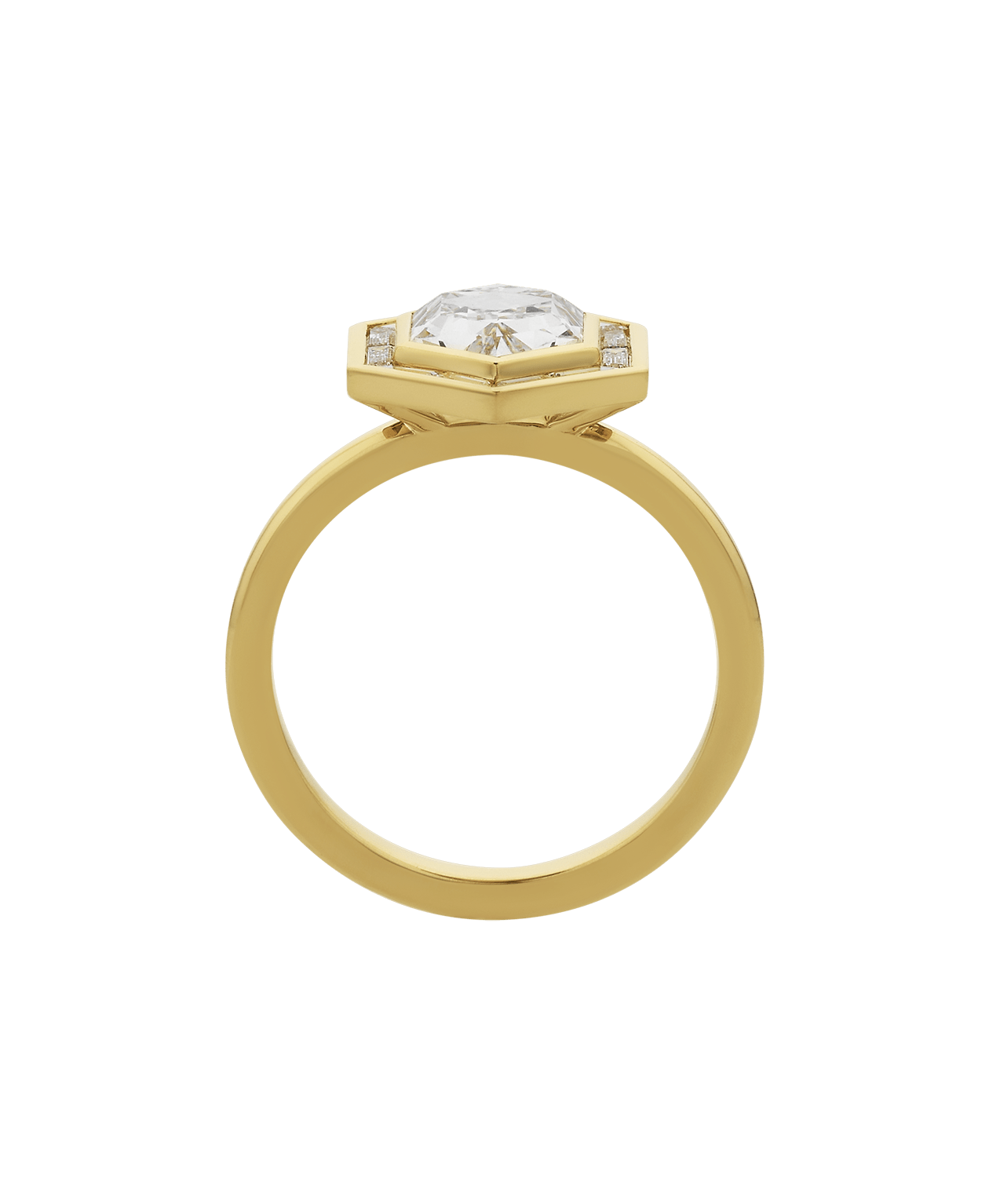 Frida Halo Engagement Ring - 18k Yellow Gold, Elongated Hexagonal Step Cut Lab Grown Diamond 1.85 carat