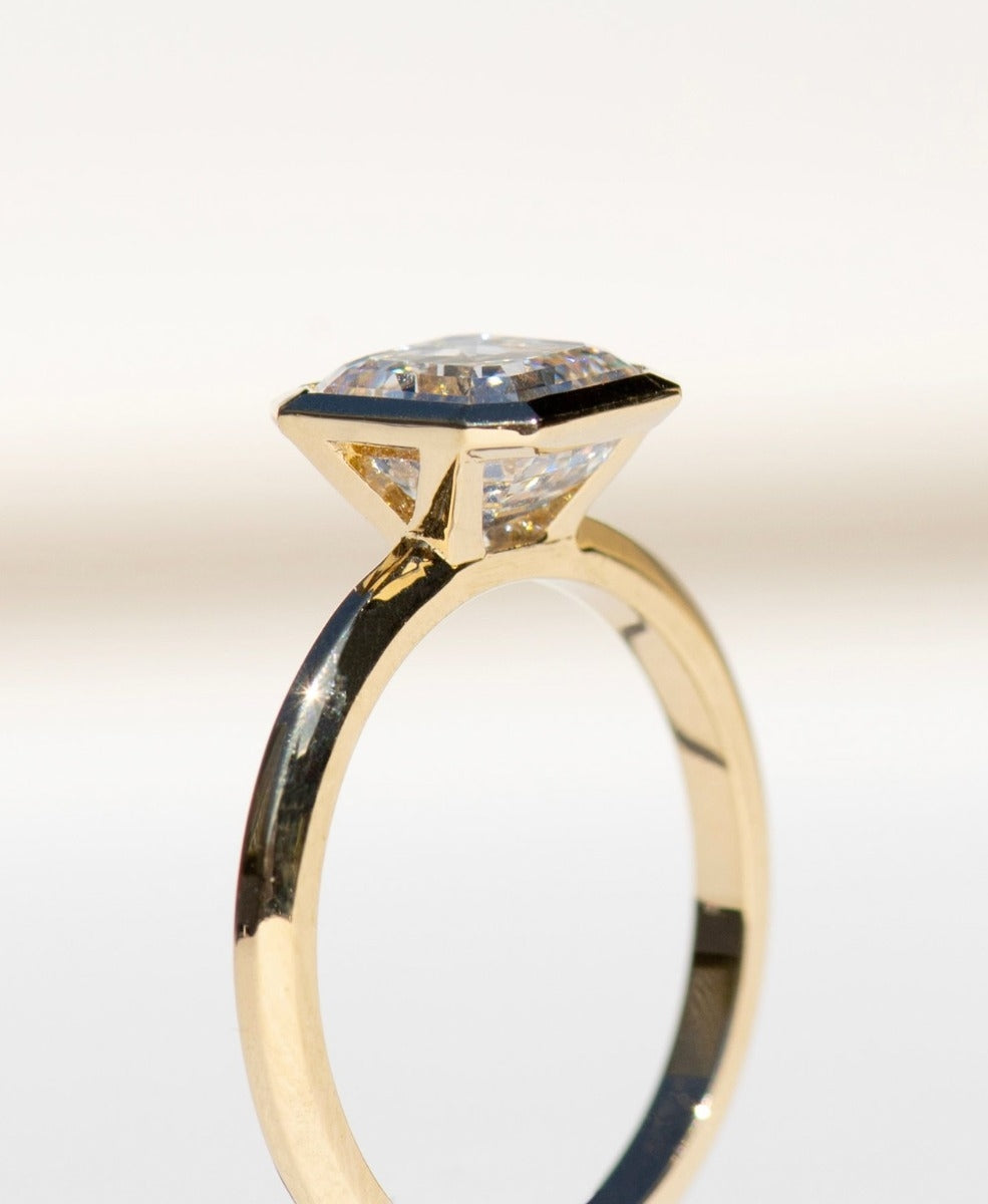 Frida Engagement Ring - 18k Yellow Gold, Asscher Cut Lab Grown Diamond 2.0 carat