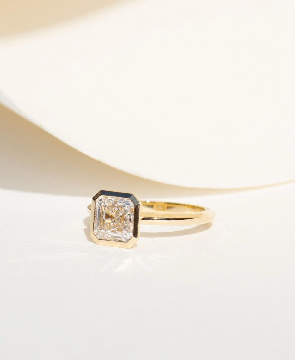 Frida Engagement Ring - 18k Yellow Gold, Asscher Cut Lab Grown Diamond 2.0 carat