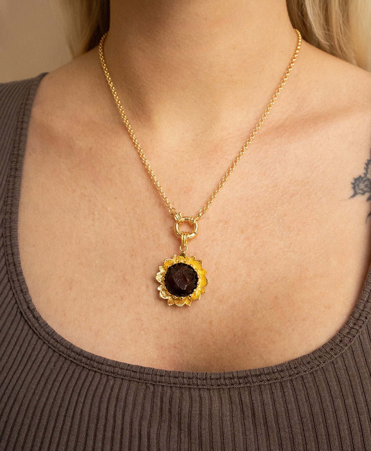 Elise Charm - 22k Gold Vermeil, Brown Druzy Agate