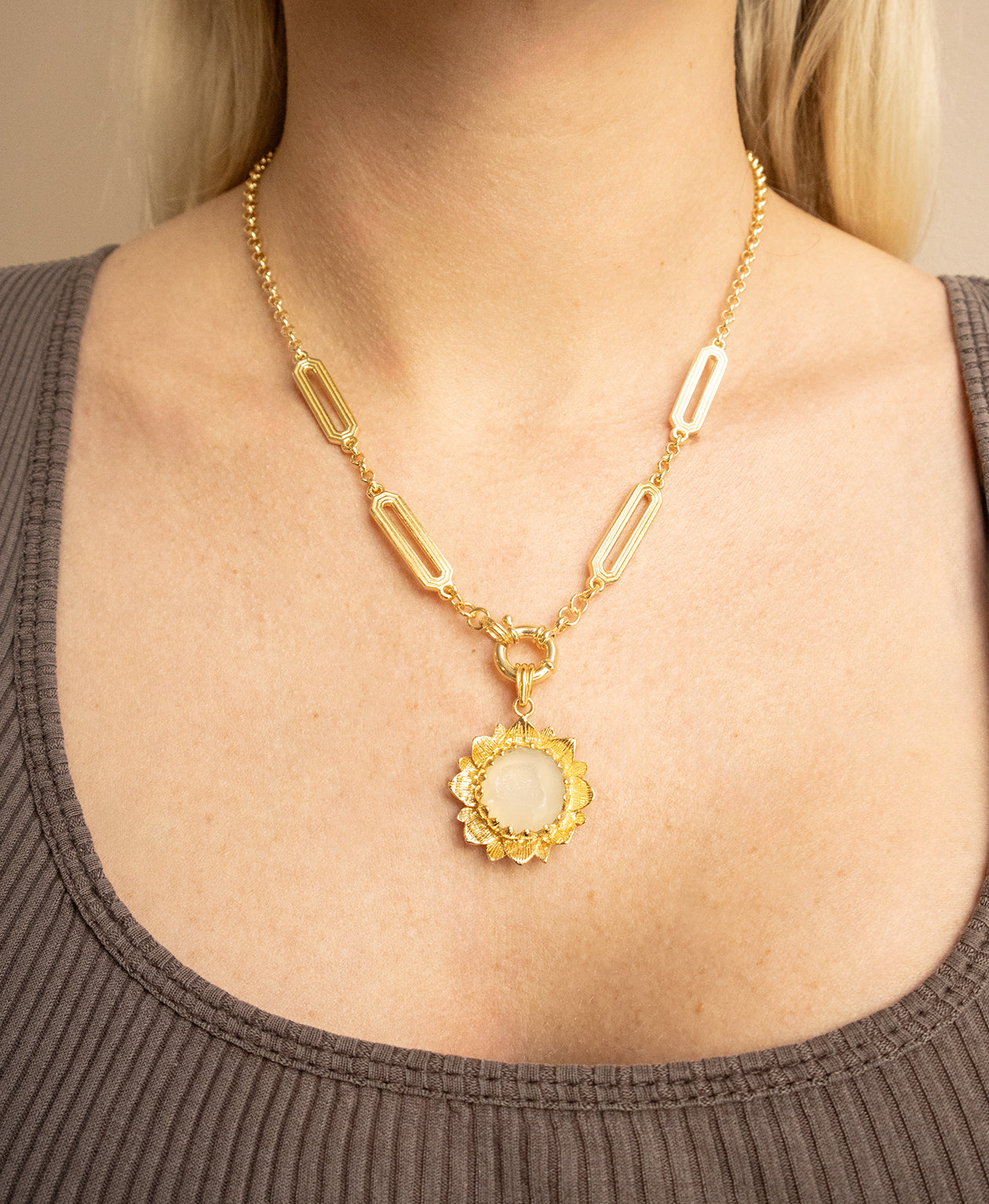 Elise Charm - 22k Gold Vermeil, White Druzy Agate
