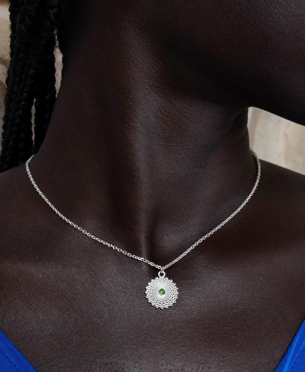 Helios Necklace - 925 Sterling Silver, Chrome Diopside