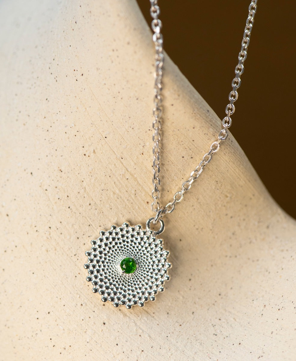 Helios Necklace - 925 Sterling Silver, Chrome Diopside