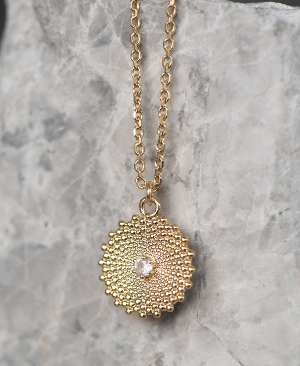 Helios Necklace - 22k Gold Vermeil, White Zircon