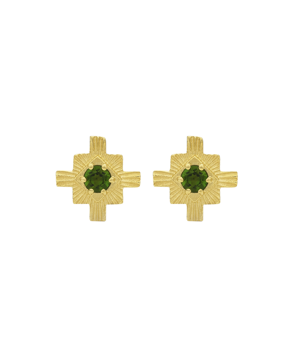 Inka Studs - 22k Gold Vermeil, Chrome Diopside