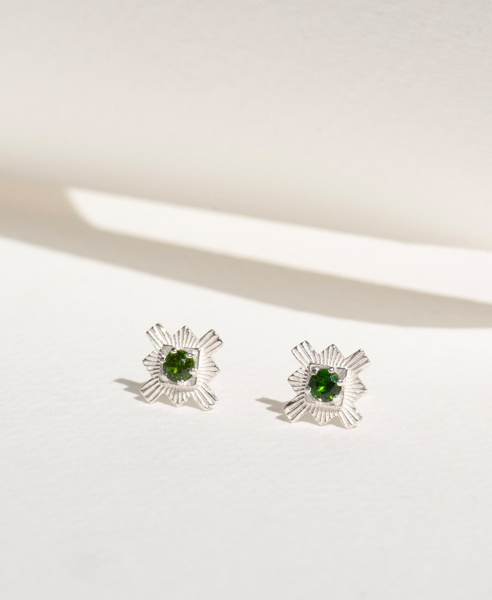 Inka Studs - 925 Sterling Silver, Chrome Diopside