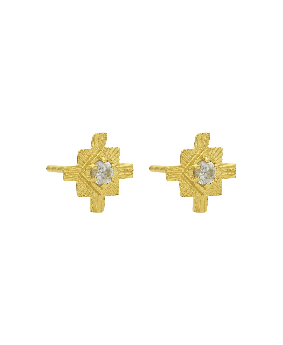 Inka Studs - 22k Gold Vermeil, White Zircon