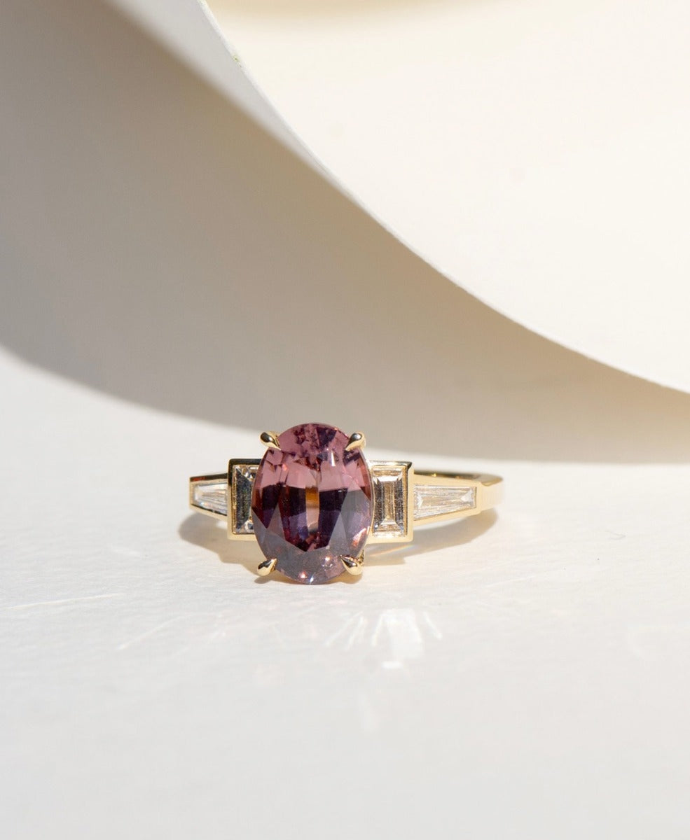 Isadora Engagement Ring - 18k Yellow Gold, Oval Cut Plum Zircon 4.45 carat