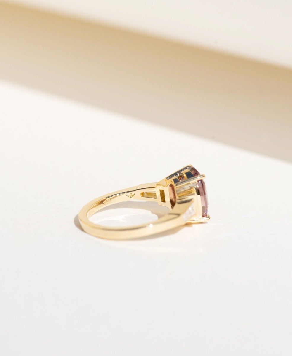 Isadora Engagement Ring - 18k Yellow Gold, Oval Cut Plum Zircon 4.45 carat