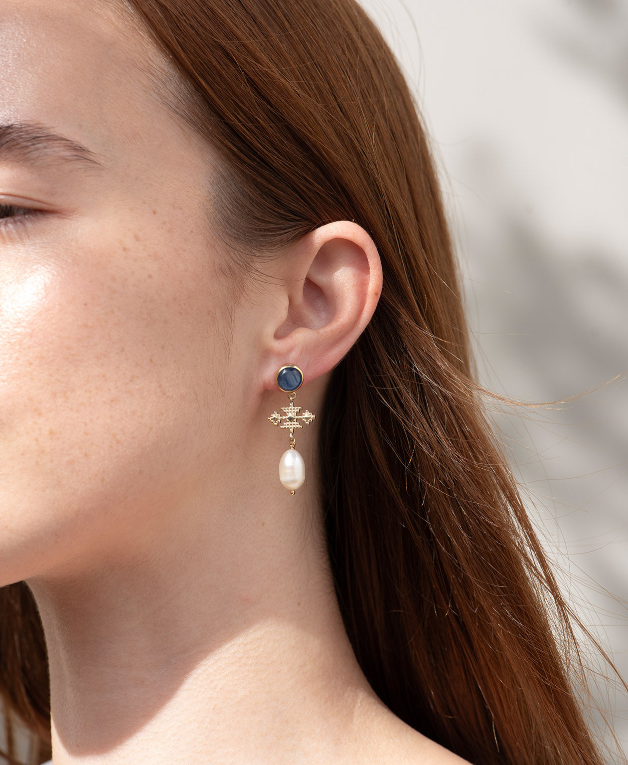 Kaya Earrings - 22k Gold Vermeil, Pearl & Kyanite