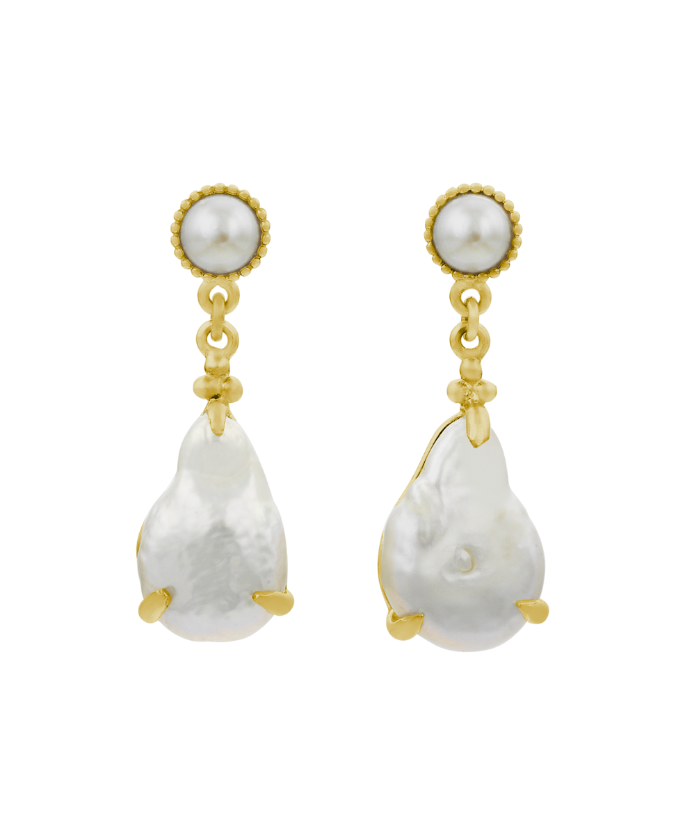 Keshi Pearl Earrings - 22k Gold Vermeil, Pearl