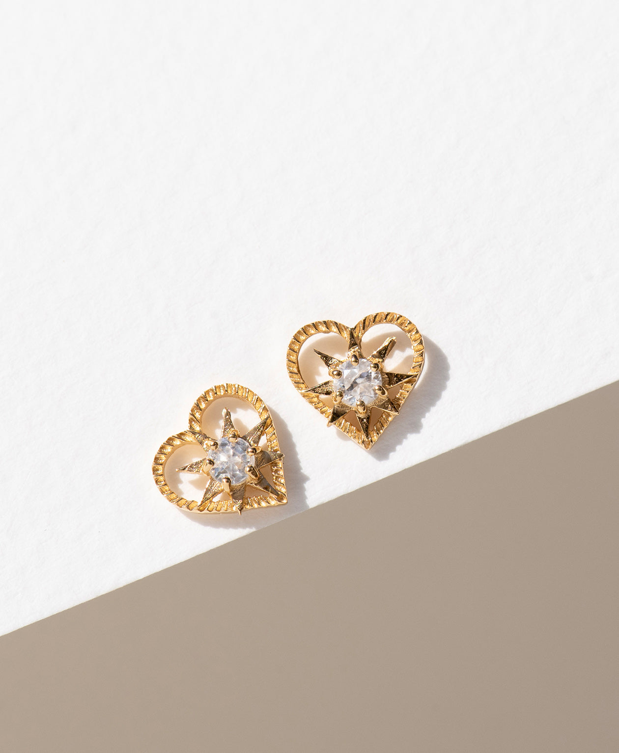 Kind Heart Earrings - 22k Gold Vermeil, White Zircon