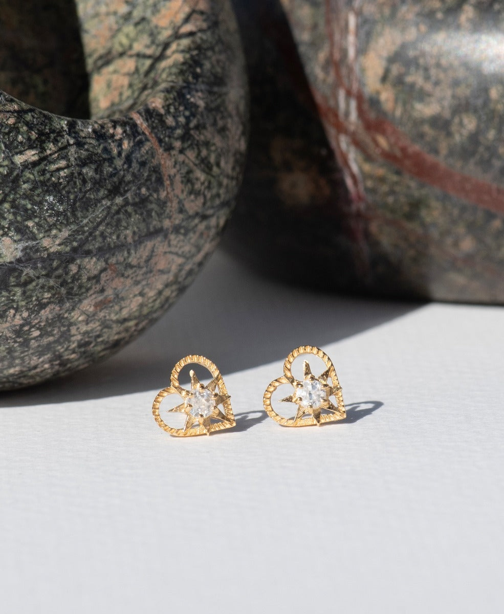 Kind Heart Earrings - 22k Gold Vermeil, White Zircon