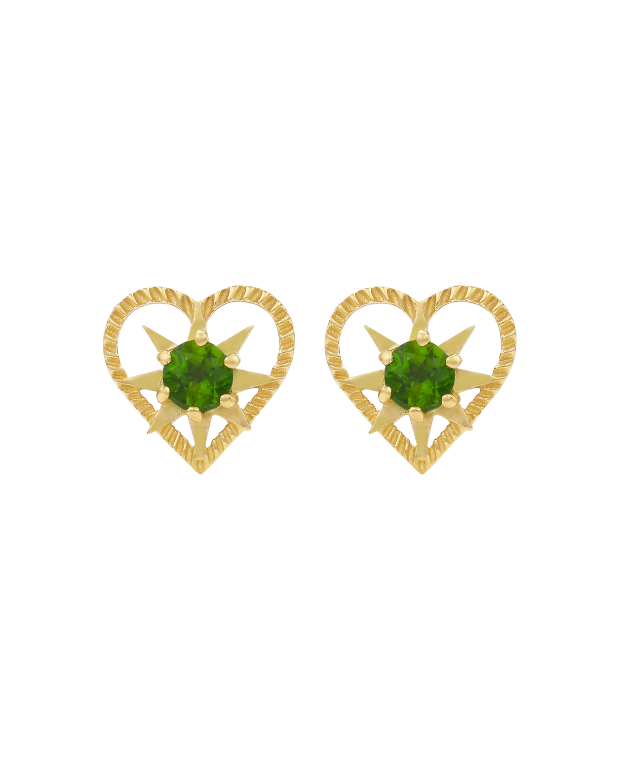 Kind Heart Earrings - 22k Gold Vermeil, Chrome Diopside