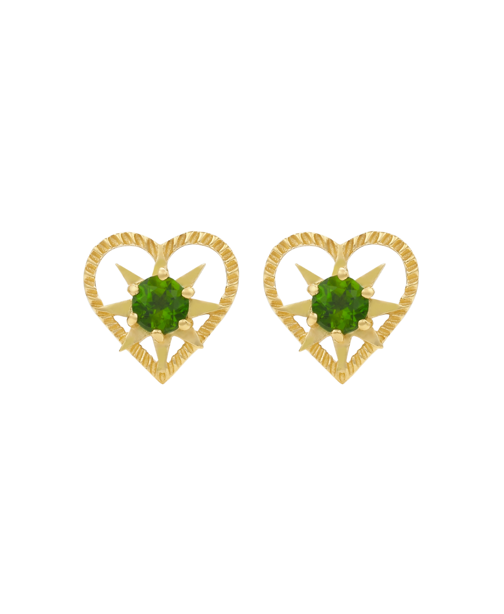 Kind Heart Earrings - 22k Gold Vermeil, Chrome Diopside