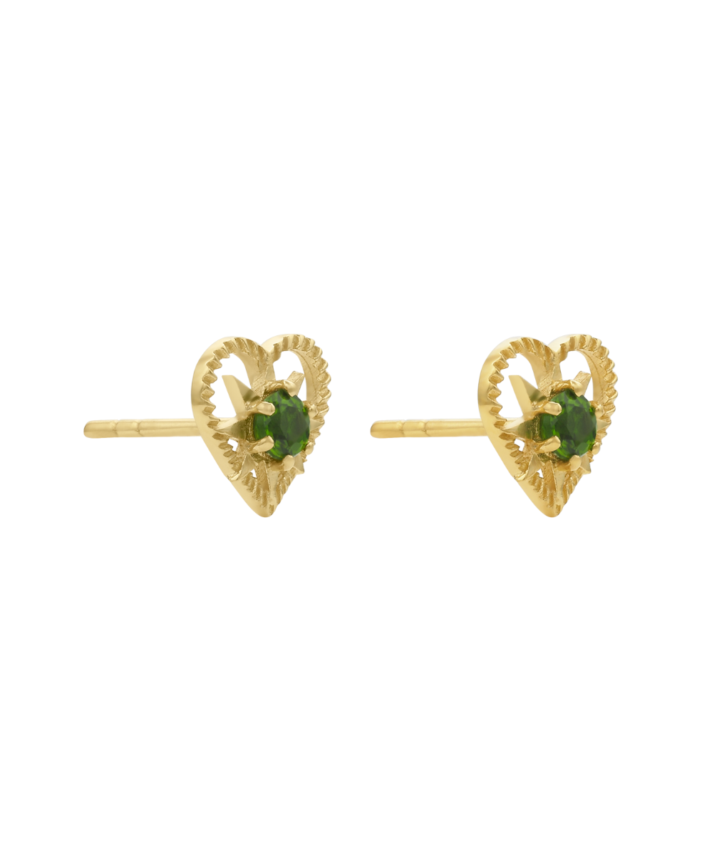 Kind Heart Earrings - 22k Gold Vermeil, Chrome Diopside