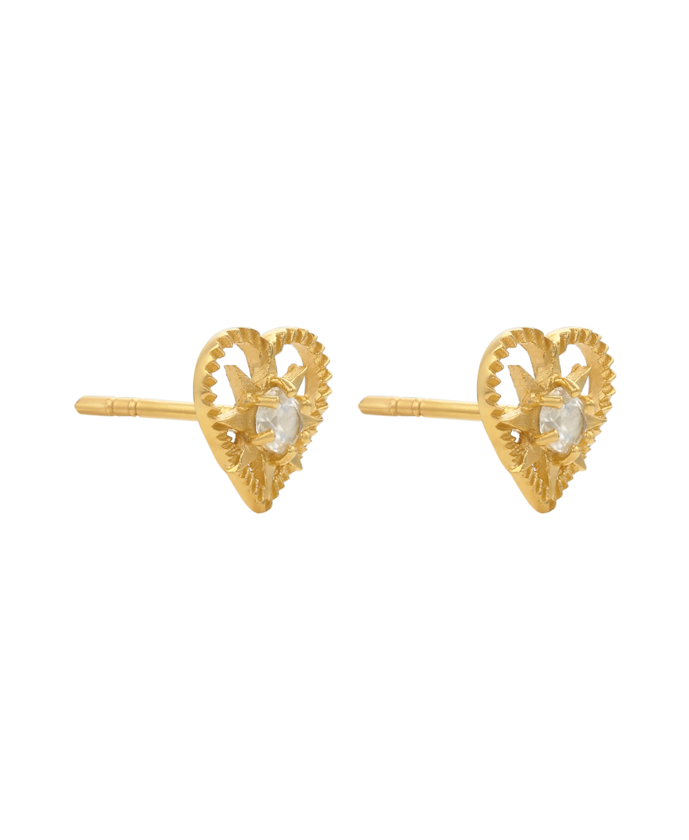 Kind Heart Earrings - 22k Gold Vermeil, White Zircon