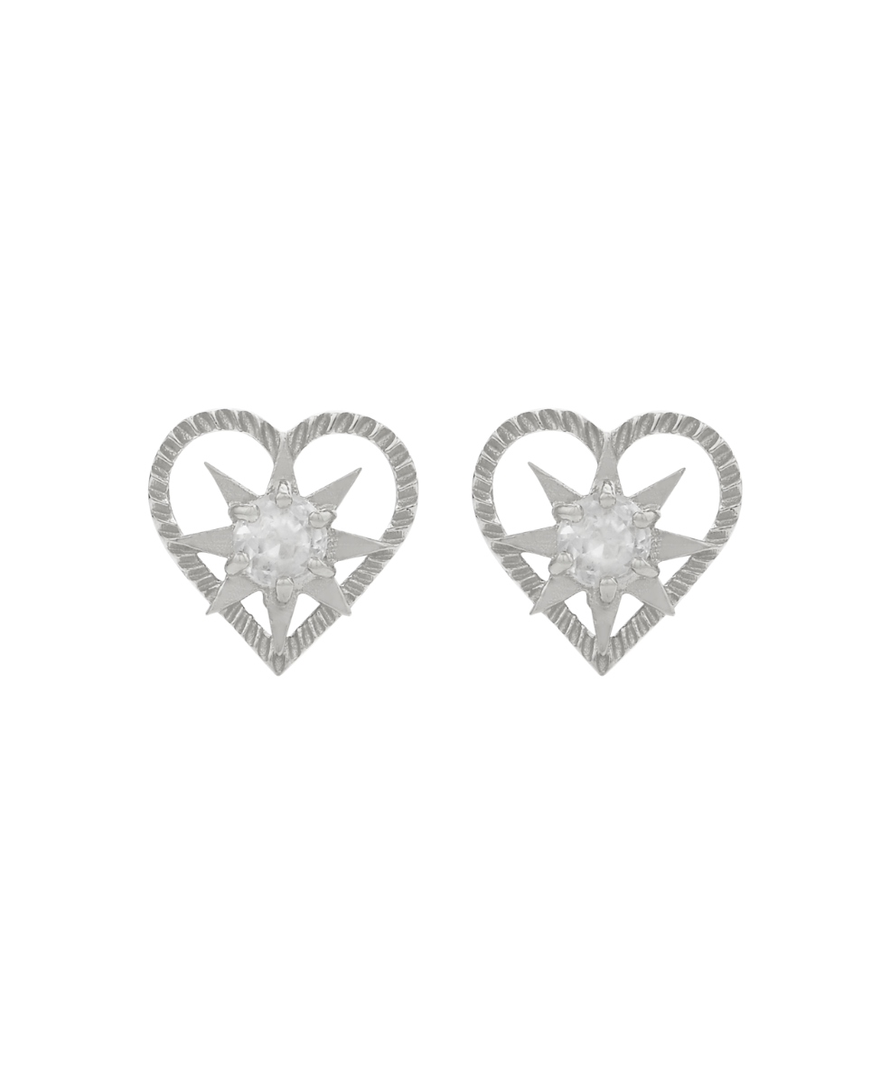 Kind Heart Earrings - 925 Sterling Silver, White Zircon