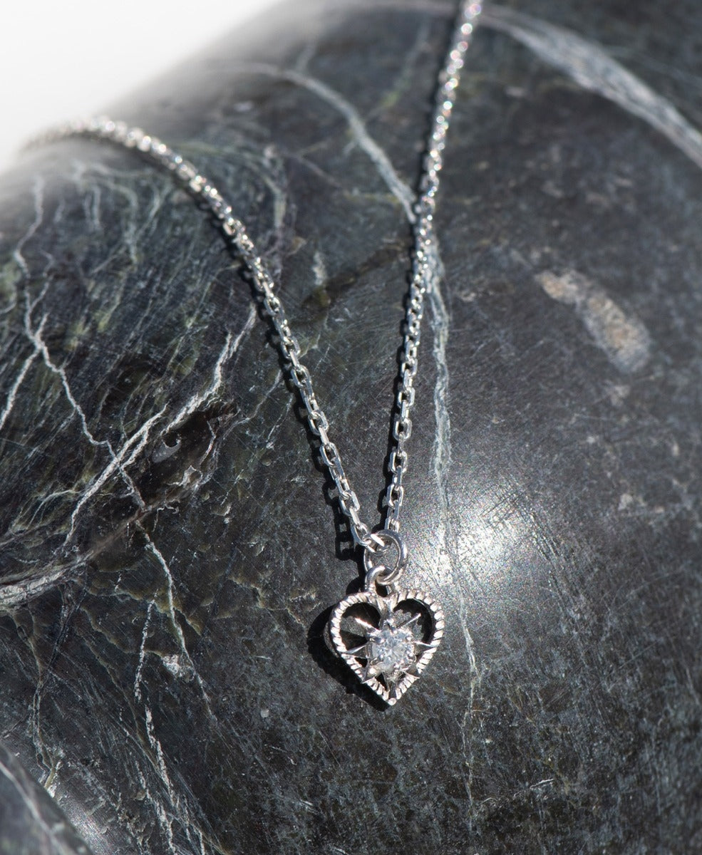 Kind Heart Necklace - 925 Sterling Silver, White Zircon