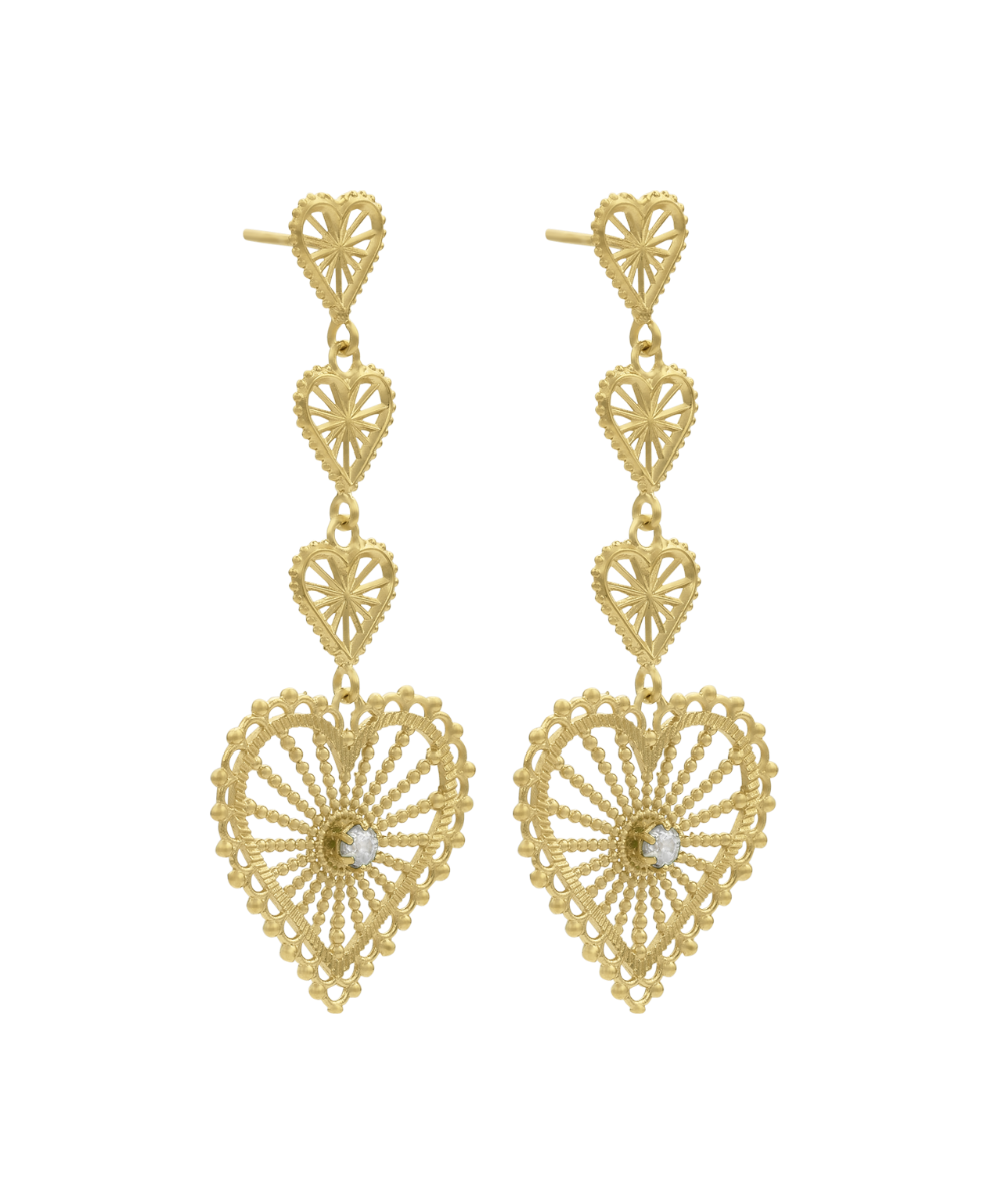 Mi Amor Earrings - 22k Gold Vermeil, White Zircon