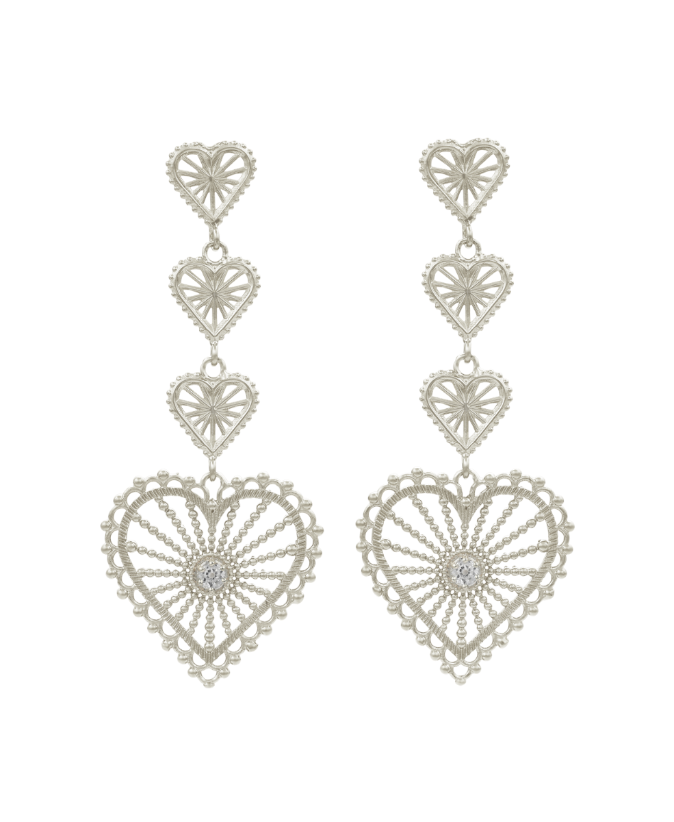 Mi Amor Earrings - 925 Sterling Silver, White Zircon