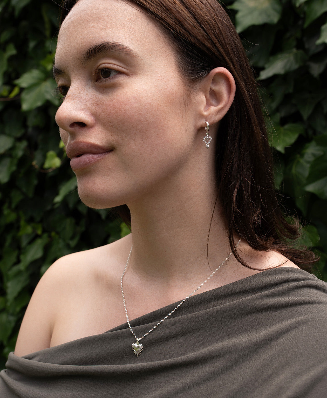 Mini Heart Hoops & Mini Heart Ray Necklace Gift Set - 925 Sterling Silver