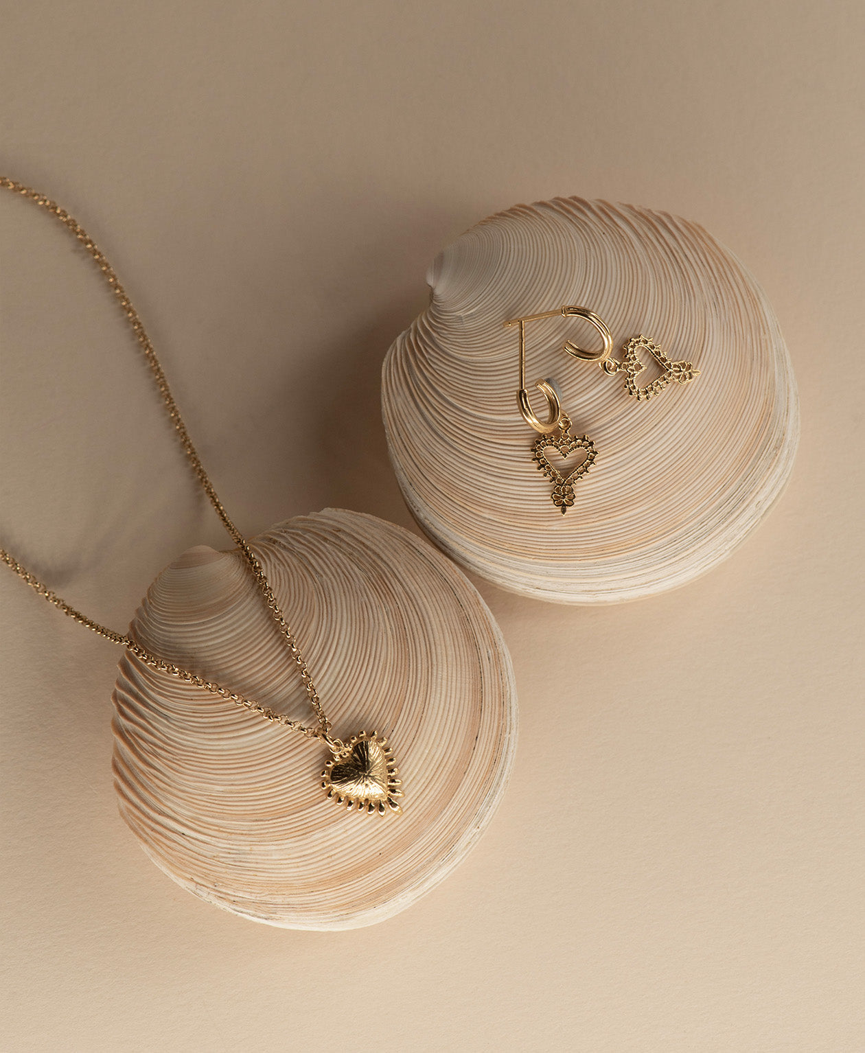 Mini Heart Hoops & Mini Heart Ray Necklace Gift Set - 22k Gold Vermeil