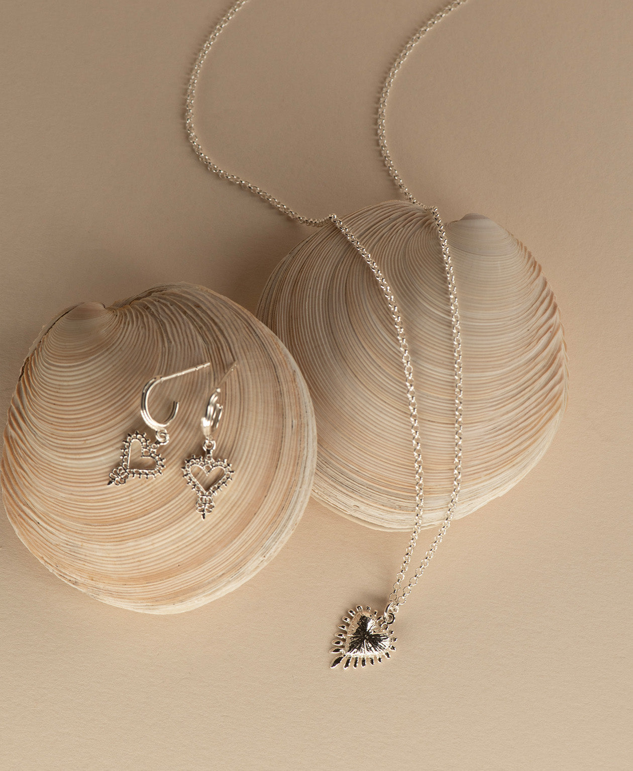 Mini Heart Hoops & Mini Heart Ray Necklace Gift Set - 925 Sterling Silver