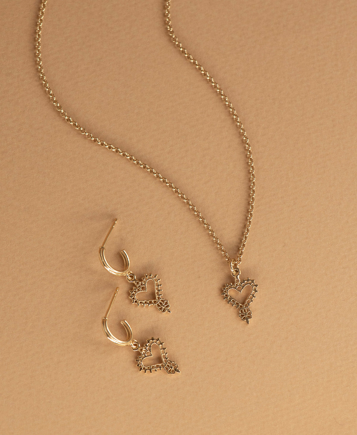 Mini Heart Necklace and Earrings Gift Set - 22k Gold Vermeil