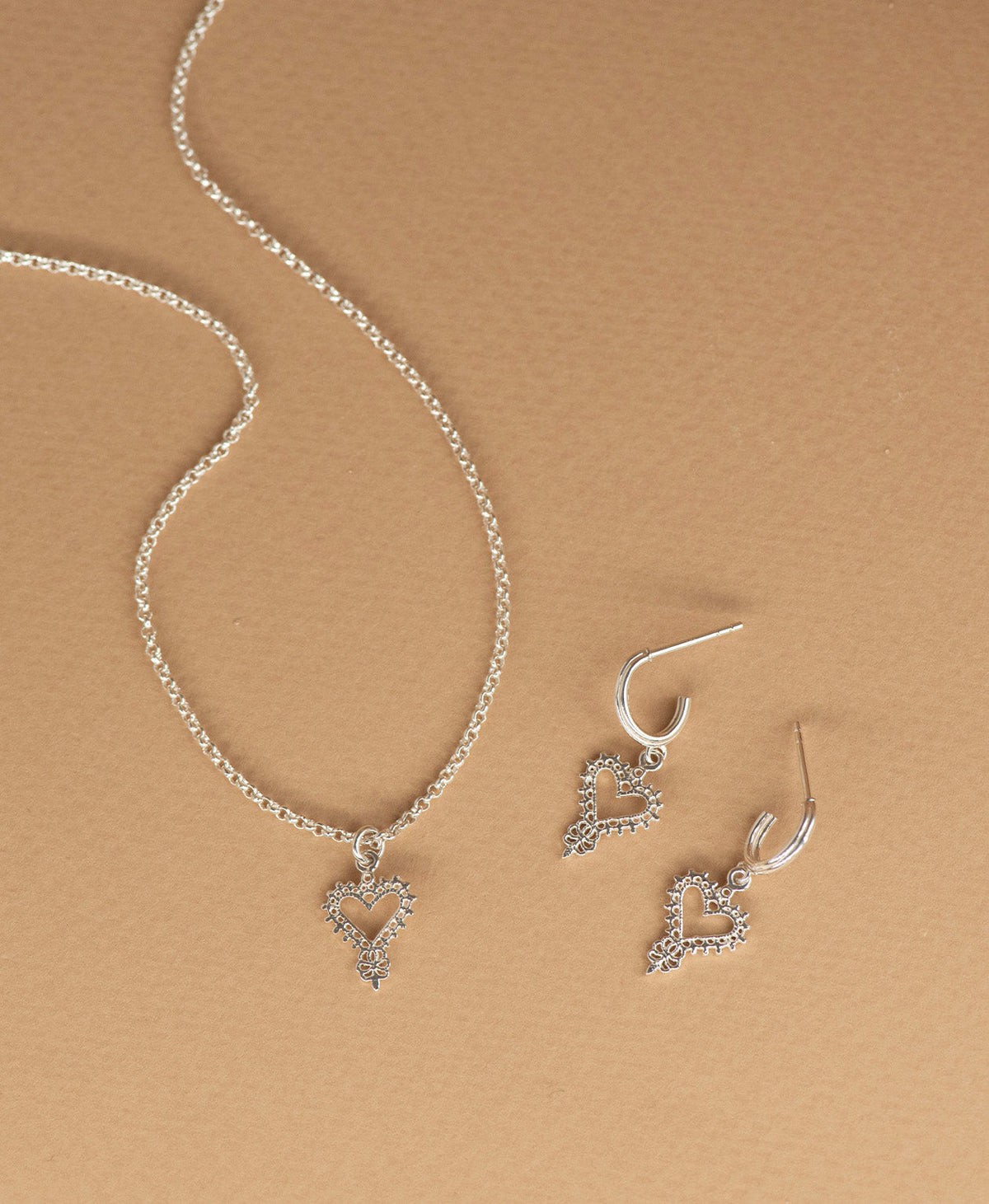 Mini Heart Necklace and Earrings Gift Set - 925 Sterling Silver