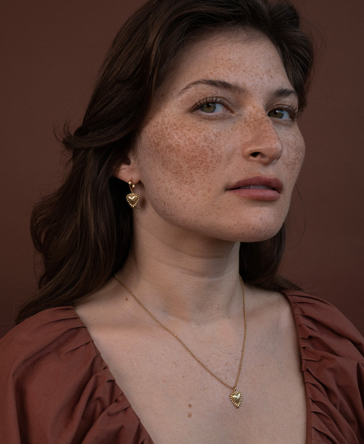Mini Heart Rays Necklace and Earrings Gift Set - 22k Gold Vermeil