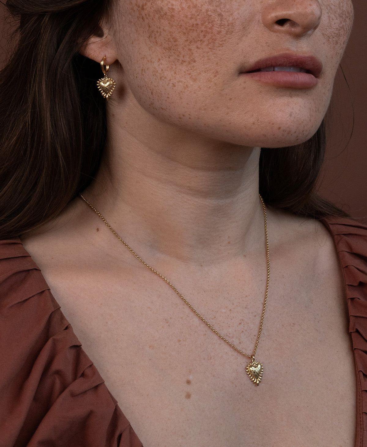 Mini Heart Rays Necklace and Earrings Gift Set - 22k Gold Vermeil