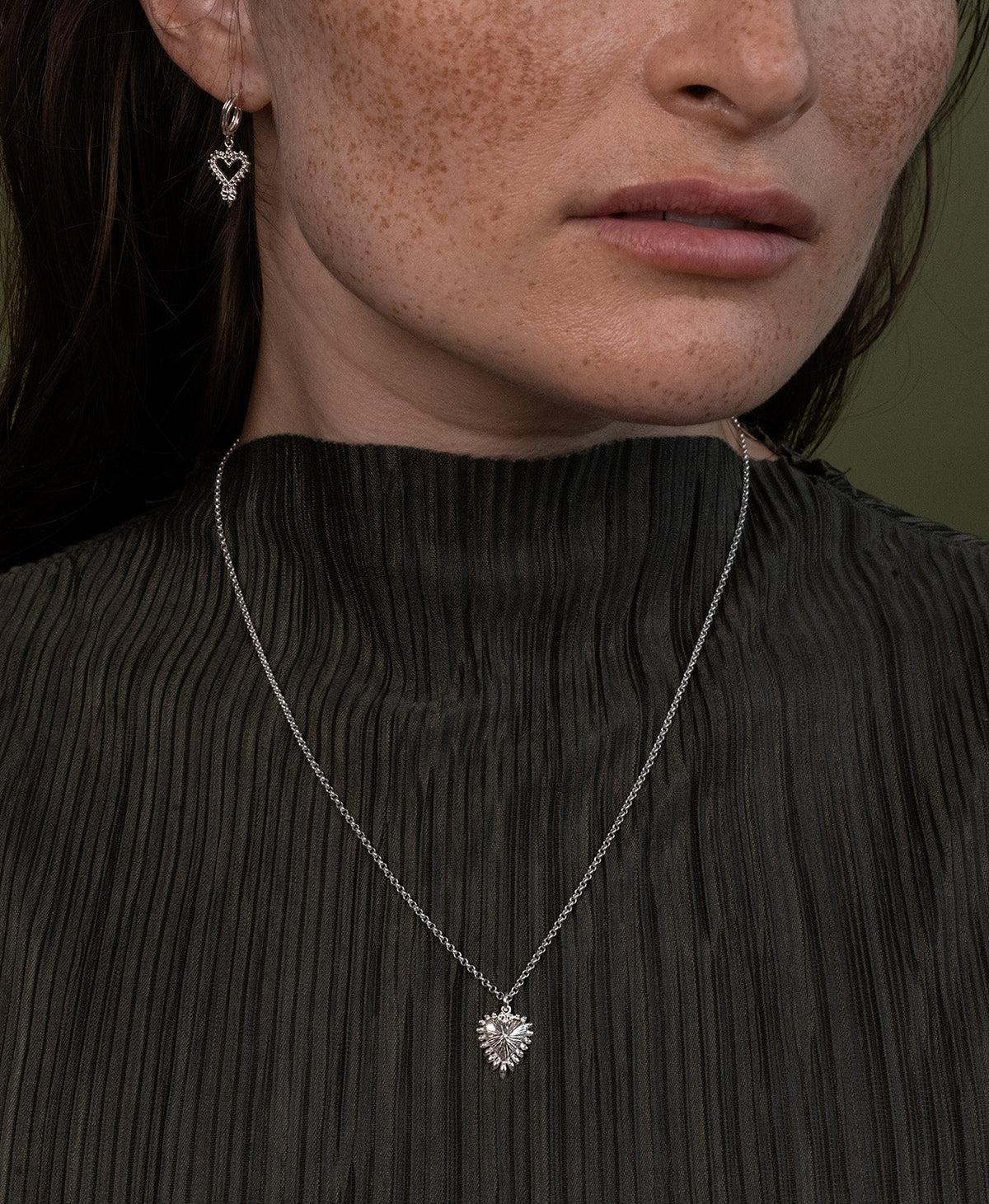 Mini Heart Rays Necklace and Earrings Gift Set - 925 Sterling Silver