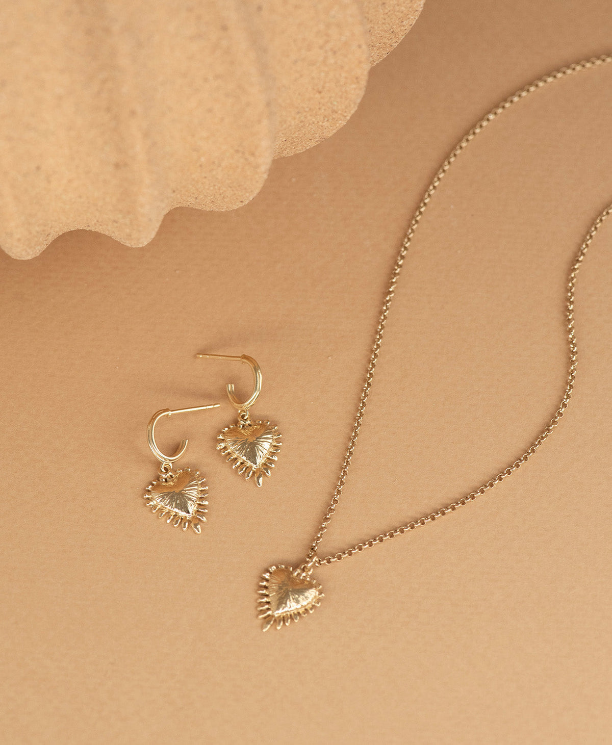 Mini Heart Rays Necklace and Earrings Gift Set - 22k Gold Vermeil