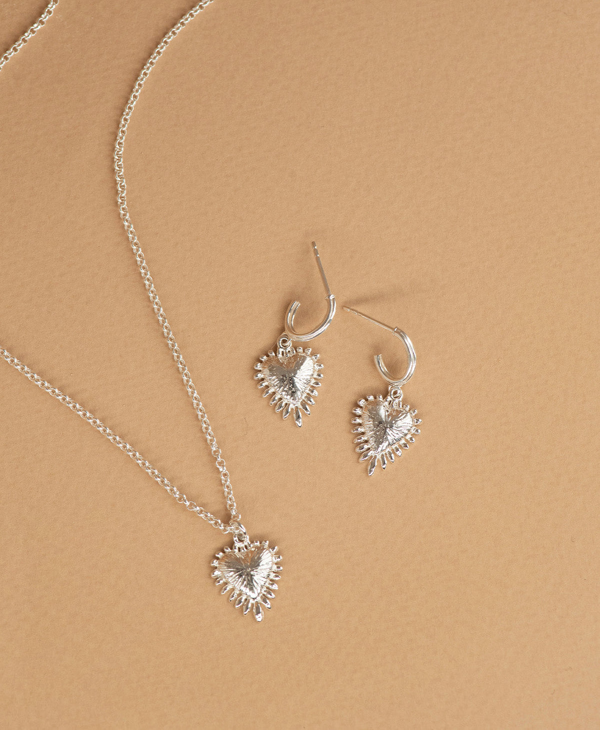 Mini Heart Rays Necklace and Earrings Gift Set - 925 Sterling Silver