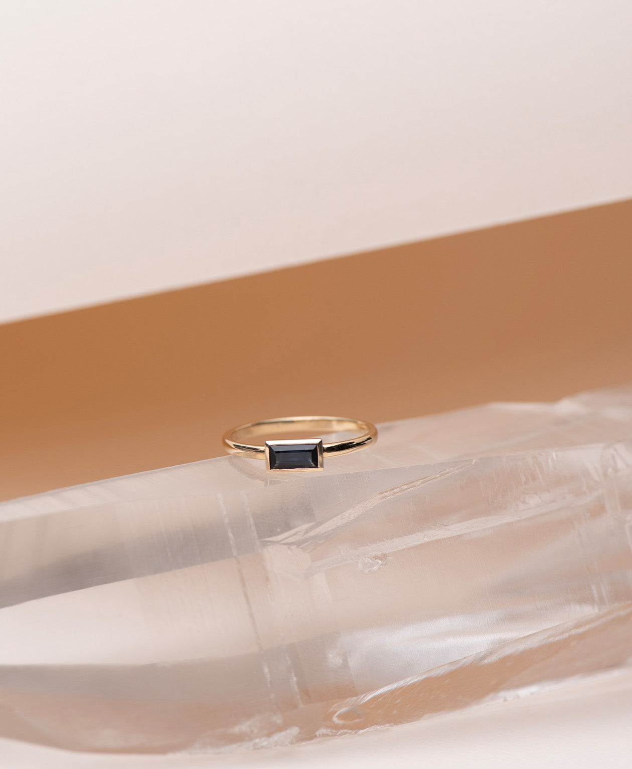 Mon Petit Stacker Ring - 9k Yellow Gold, Baguette Cut Blue Sapphire