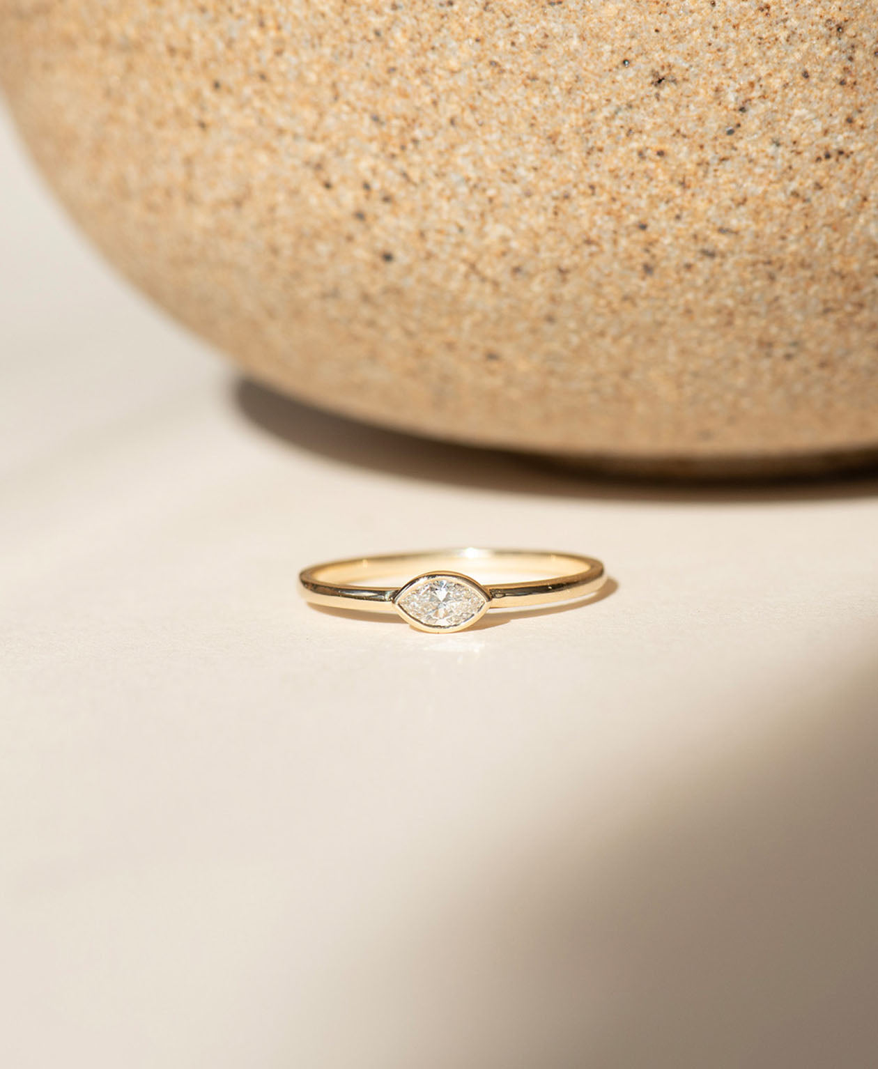 Mon Petit Stacker Ring - 9k Yellow Gold, Marquise Cut Lab Grown Diamond