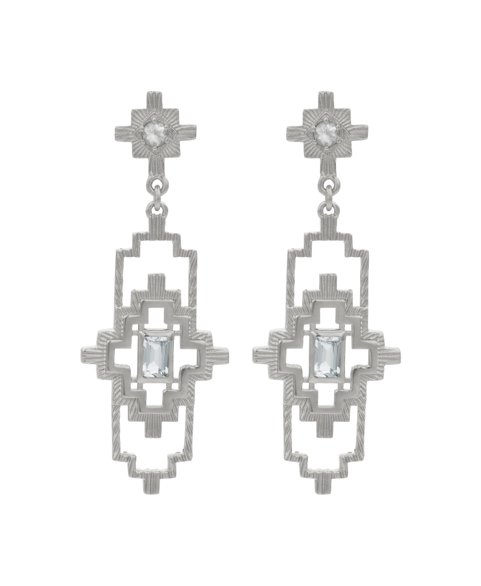 Munay Earrings - 925 Sterling Silver, Aquamarine