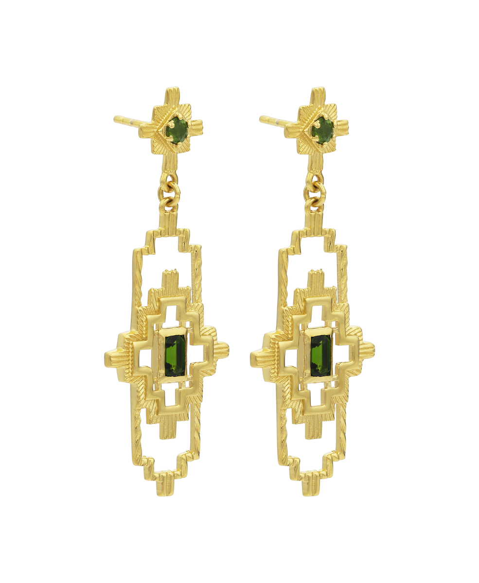 Munay Earrings - 22k Gold Vermeil, Chrome Diopside