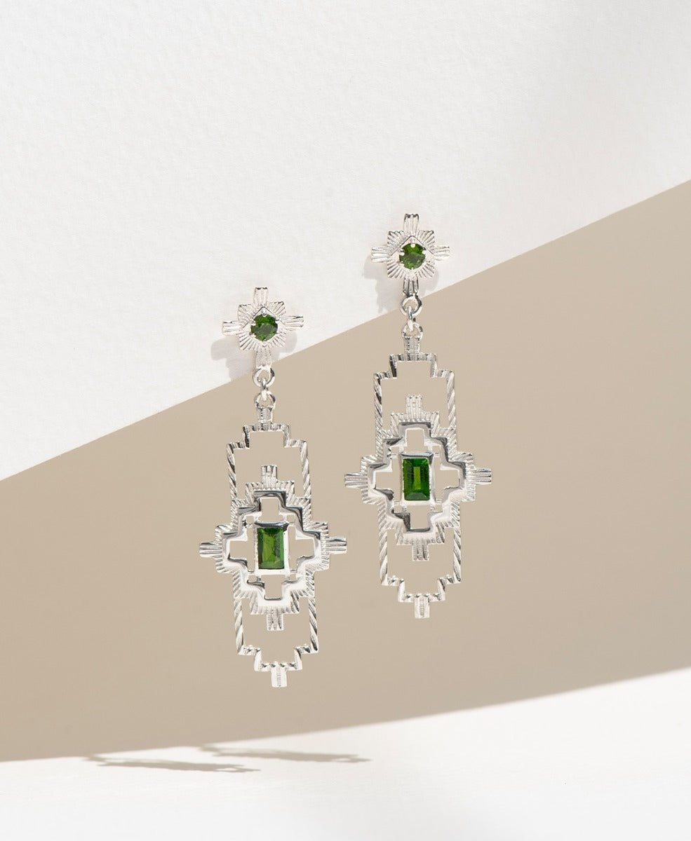 Munay Earrings - 925 Sterling Silver, Chrome Diopside