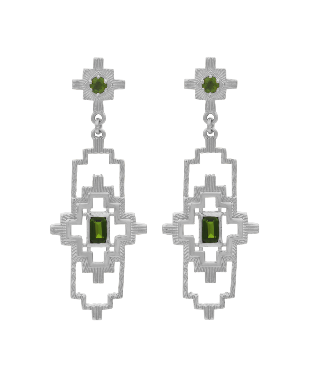 Munay Earrings - 925 Sterling Silver, Chrome Diopside