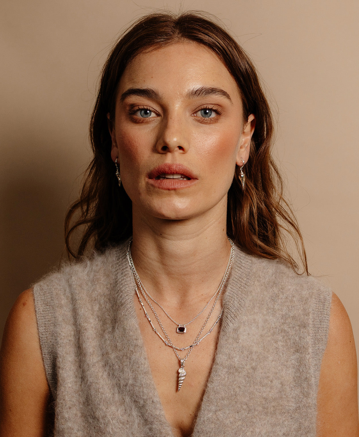Naia Necklace - 925 Sterling Silver, Rhodolite Garnet