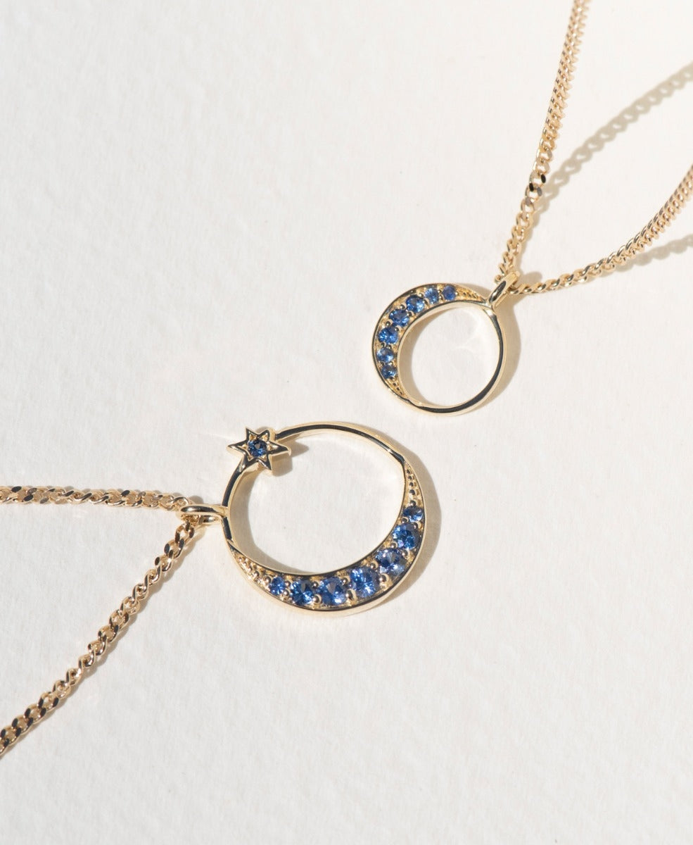 New Moon Necklace - 9k Yellow Gold, Ceylon Sapphire