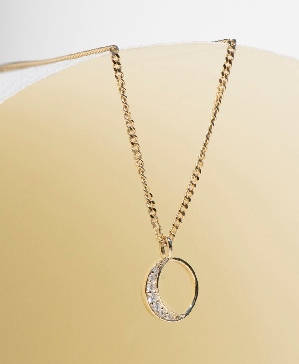 New Moon Necklace - 9k Yellow Gold, Diamond